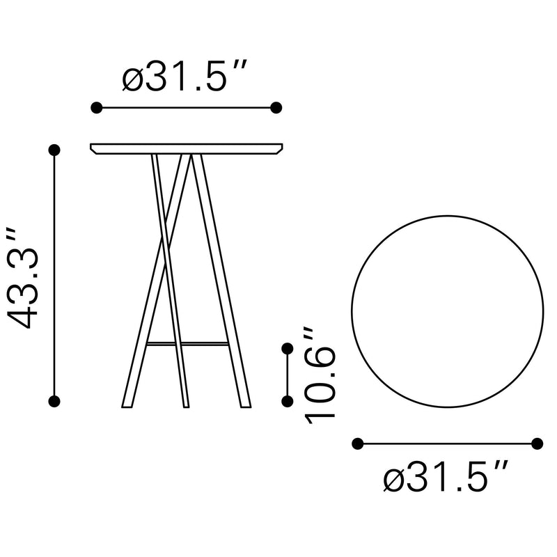 Zuo Round Rouen Pub Height Dining Table with Pedestal Base 101881 IMAGE 11