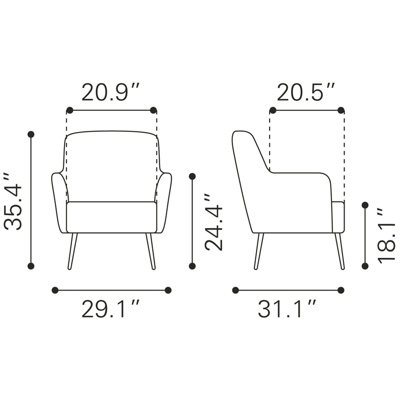 Zuo Tasmania Stationary Fabric Accent Chair 109054 IMAGE 11