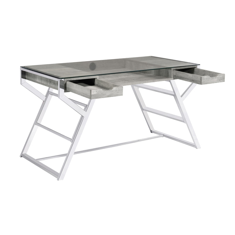 Coaster Furniture Emelle 882116 2-Drawer Glass Top Writing Desk - Grey Driftwood/Chrome IMAGE 2