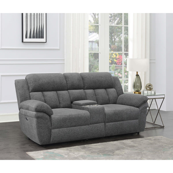 Coaster Furniture Bahrain Power Reclining Fabric Loveseat with Console 609542P IMAGE 1