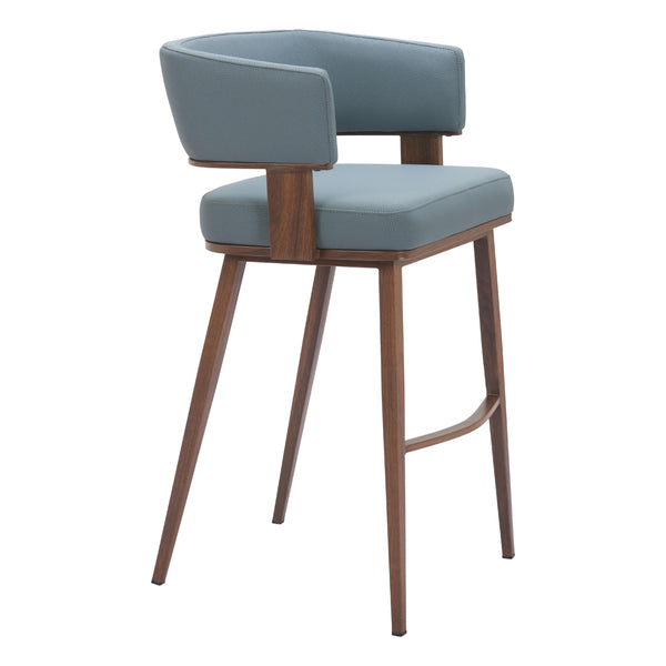 Zuo Poise 110329 Barstool - Azure Grey & Walnut IMAGE 1